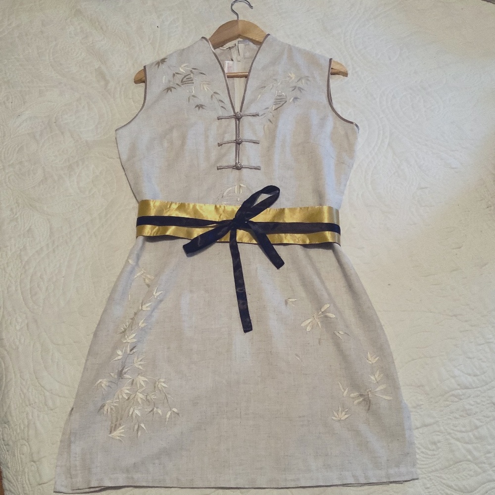 Asian-inspired linen dress